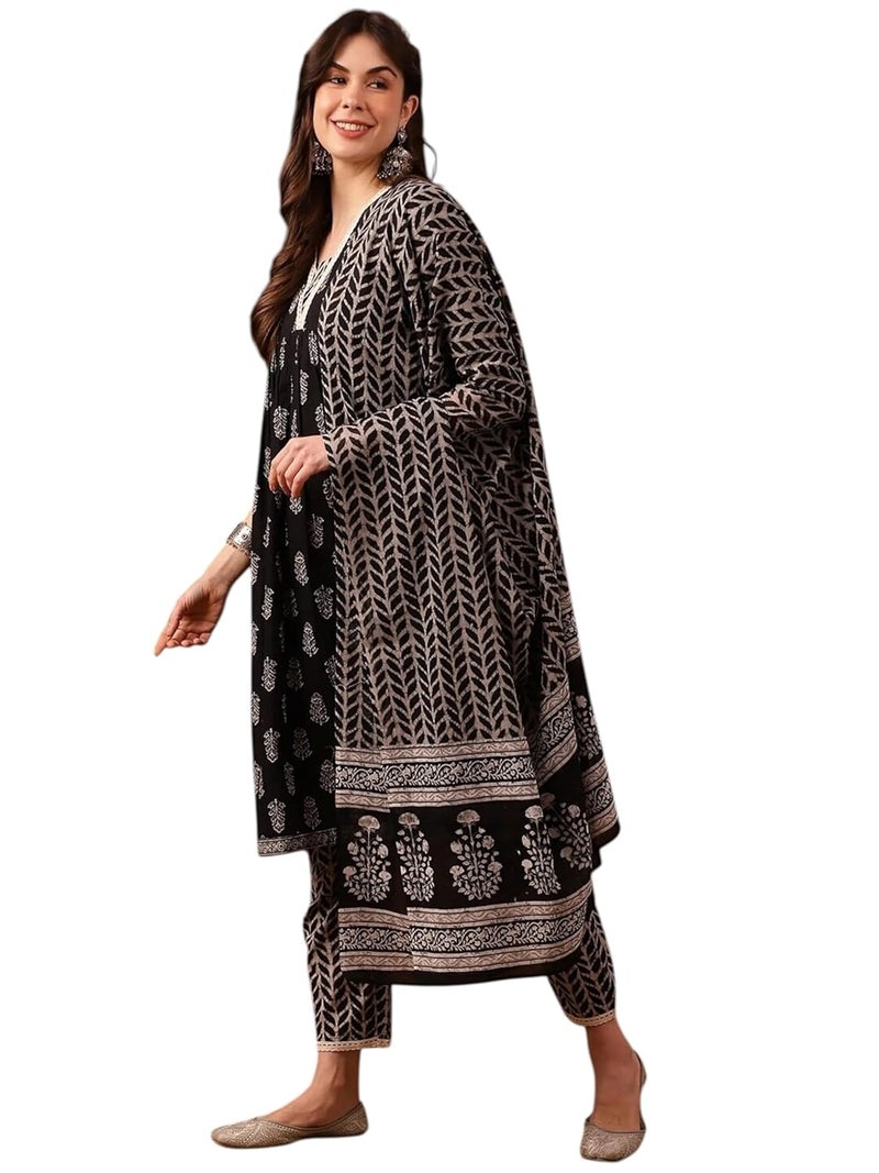 Aviraah Women's Black Rayon Kurta Set with Dupatta - Image 1